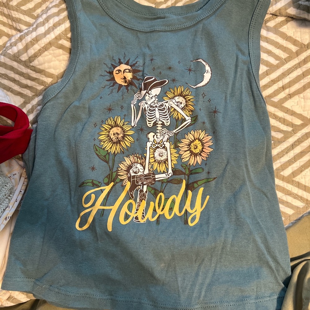 Howdy Skeleton Graphic Tank Top - Blue